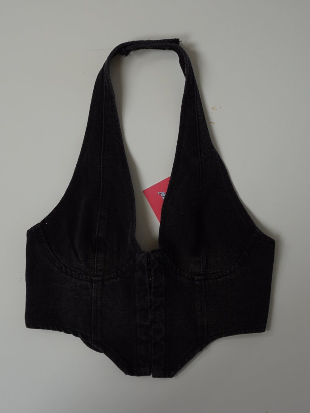 NWTs Edikted Black Denim Corset Halter Crop Top M
